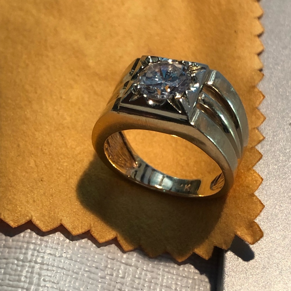 14 Kt Men’s Ring with Large Faux Diamond